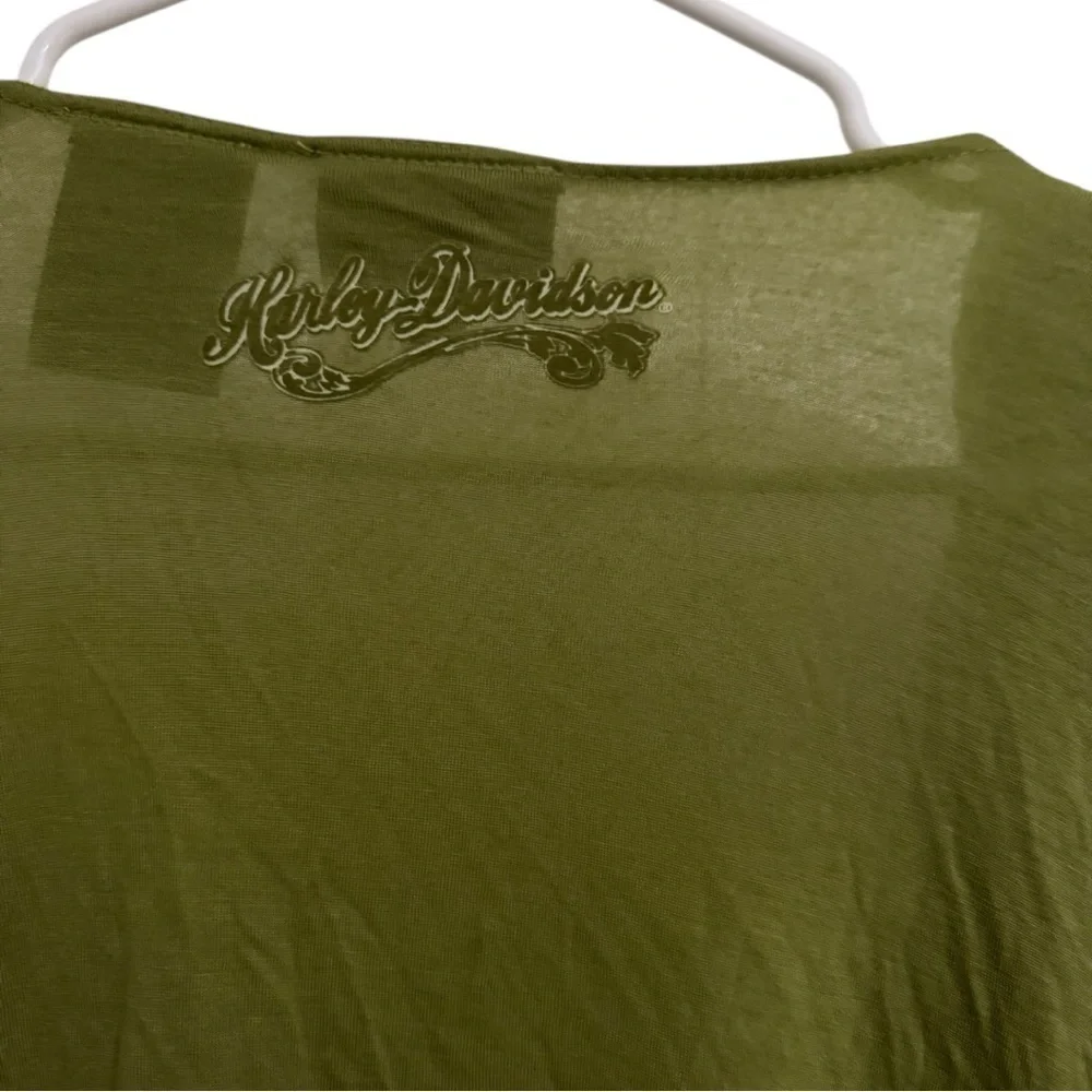 Harley Davidson Y2K 2005 Lace Trim Cropped Cardigan Olive Green Women’s Large